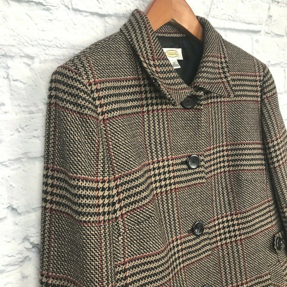 Talbots Sz 16 Wool Houndstooth Side Tab Blazer Jacket Coat Red, Tan, Black